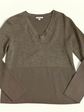 COS Two-Tone V-Neck Pullover Wool Blend Sweater in Olive